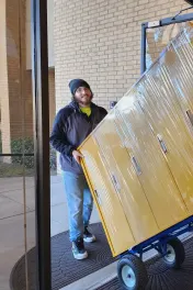 Commercial moving, Fort Worth office furniture on a hand truck