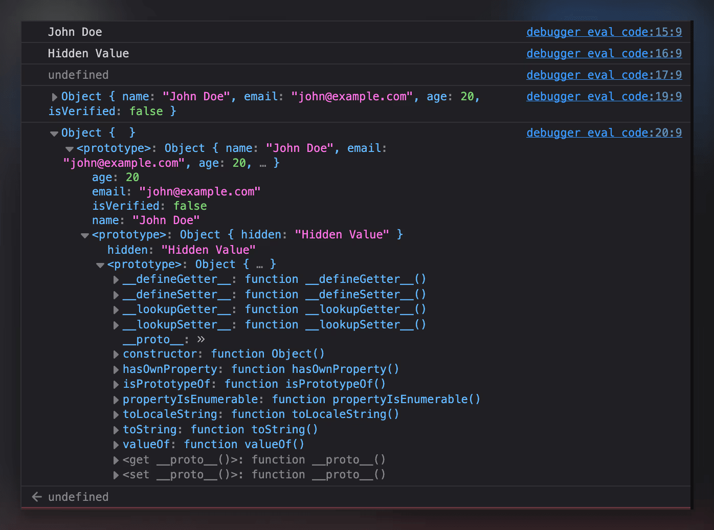 Console log result from user object Console log result from user object