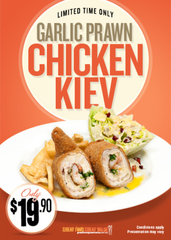 garlic prawn chicken kiev $19.90