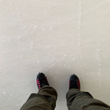 I wear skates on an ice rink