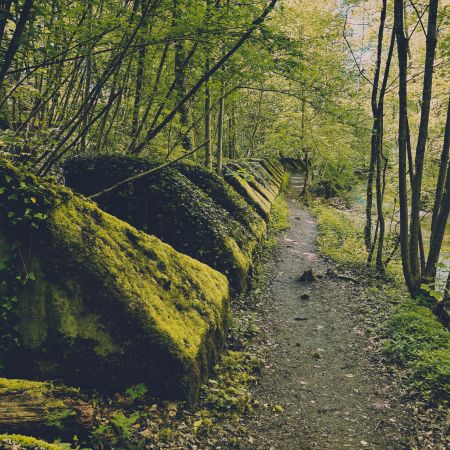 The Toblerone path runs alongside the La Serine river with the toblerone line on the left.