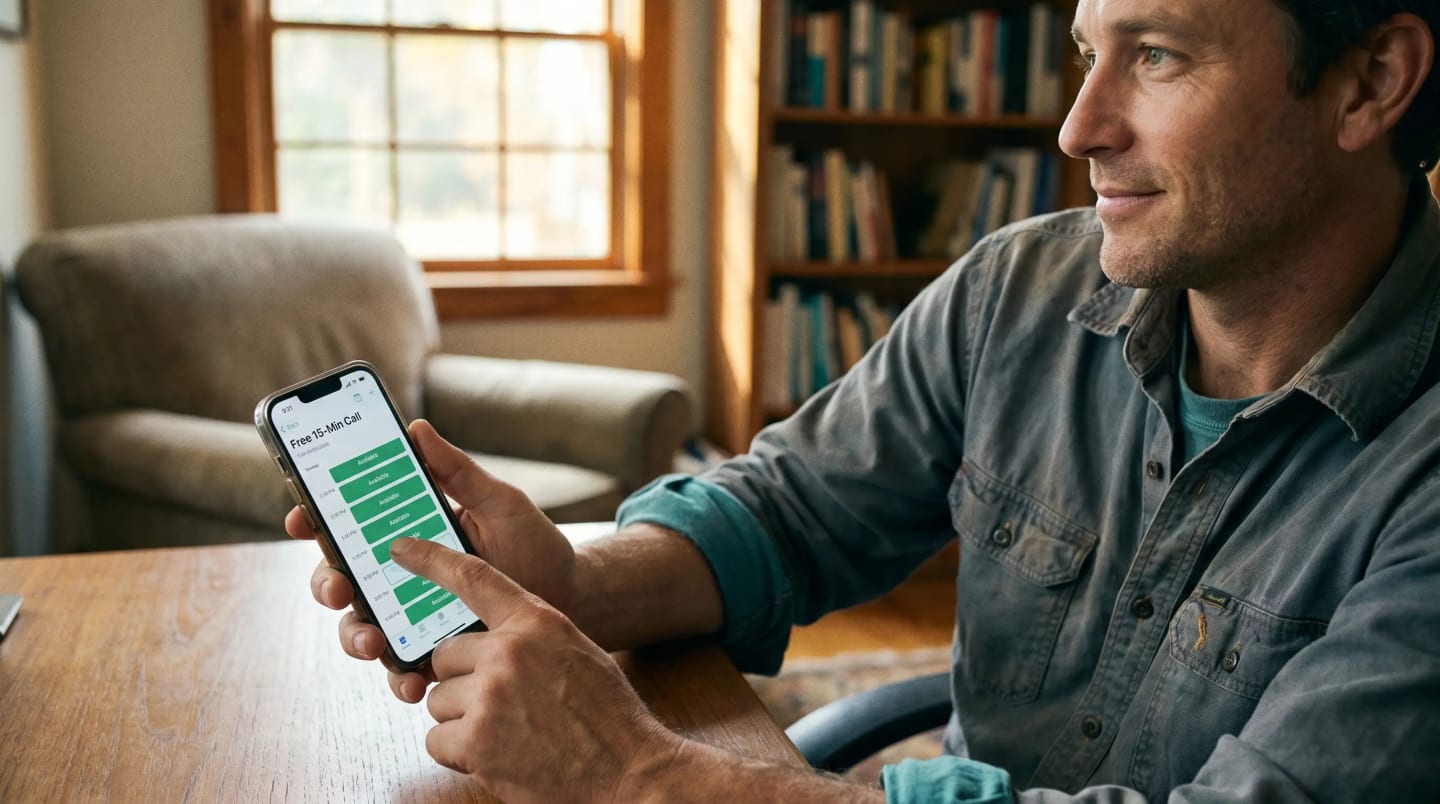 Phone calendar open to book a free 15-minute call