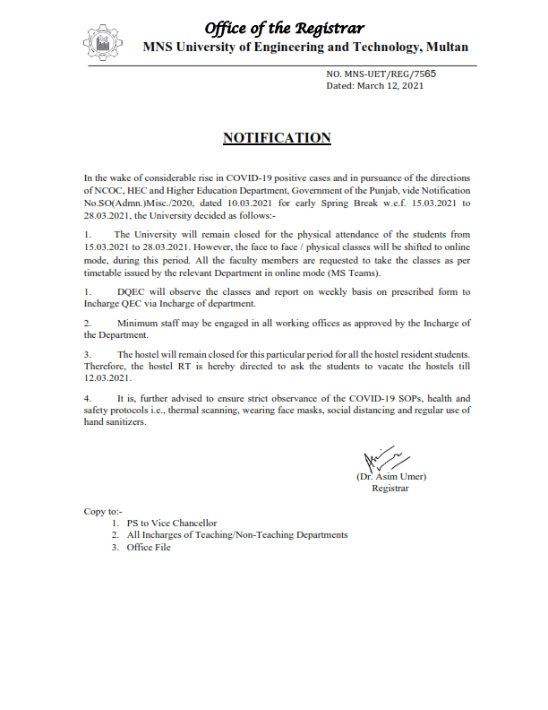 University of Lahore on X: 17. In continuation of point 8 above please  find our official notification on the semester freeze. #DigitalPakistan  16/x  / X