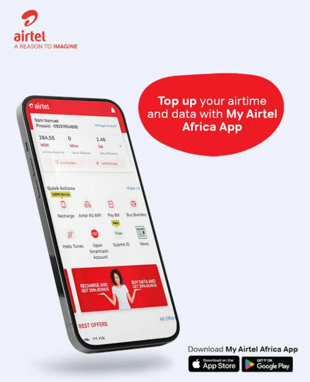 my airtel app data page