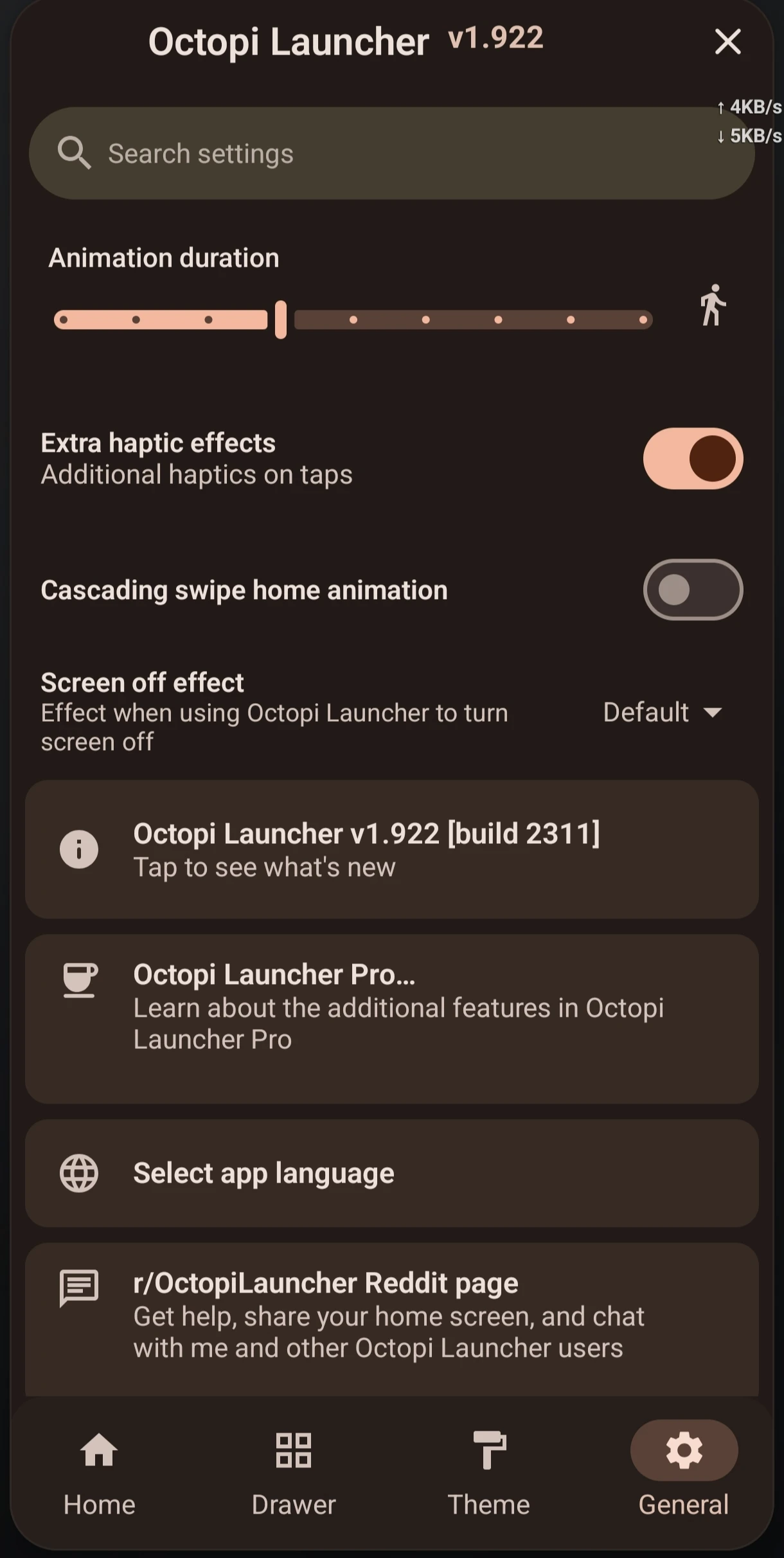 octopi general setting tab
