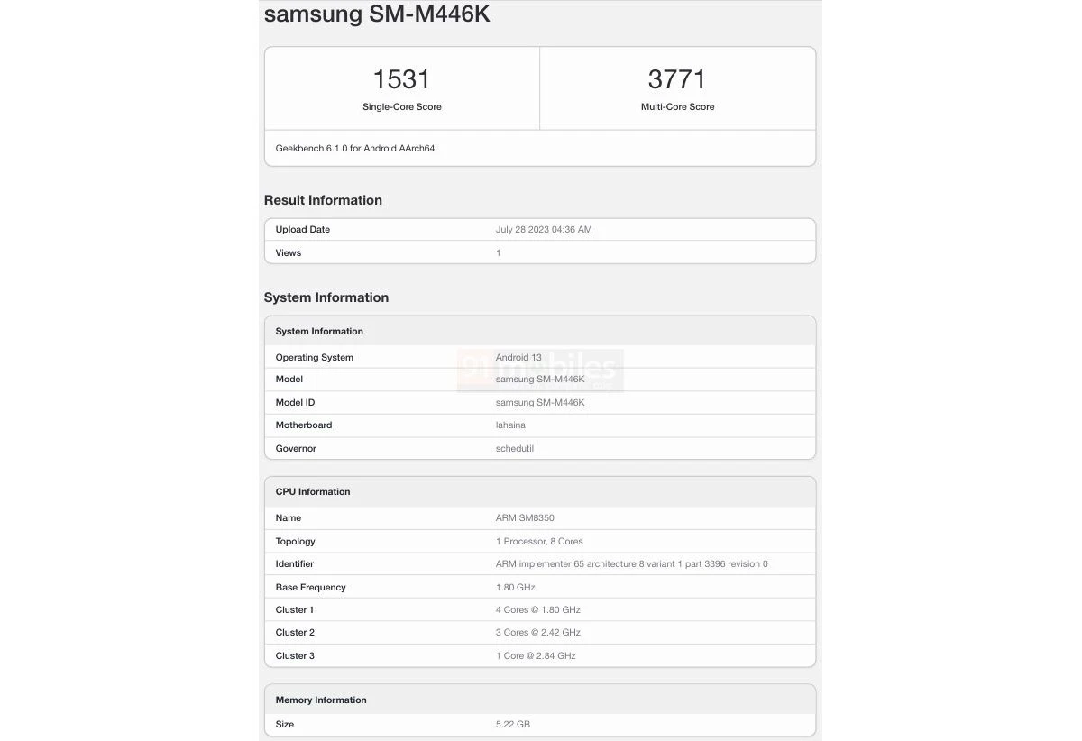 samsung galaxy m44 bench mark