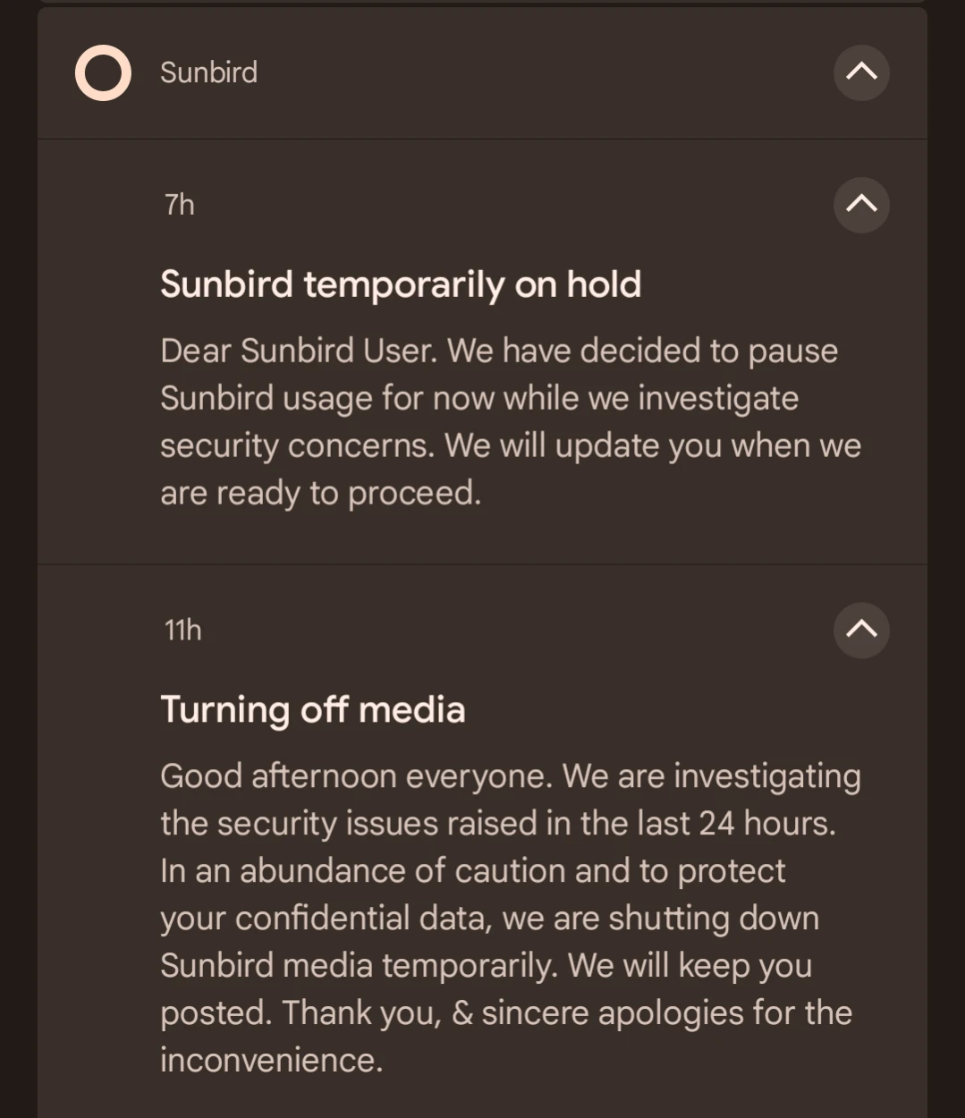 sunbird notification screenshot