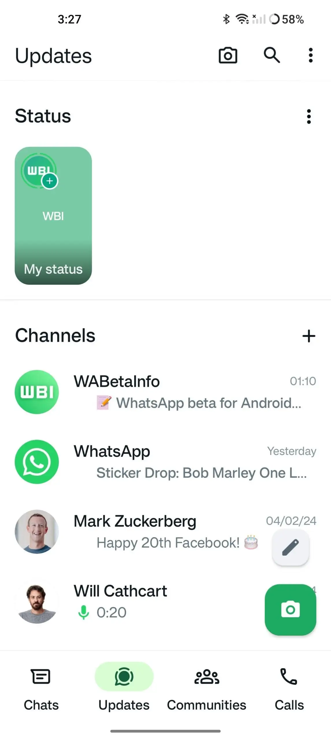 whatsapp status tray