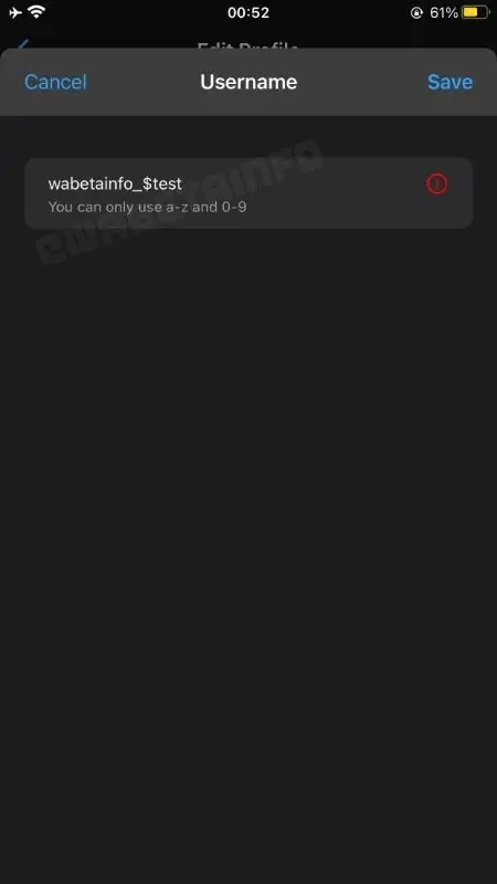 whatsapp test username option