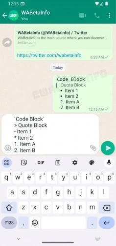 whatsapp text formating
