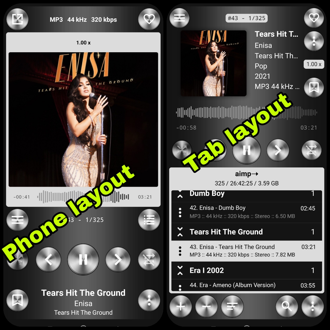 aimp music player tablet and phone mode