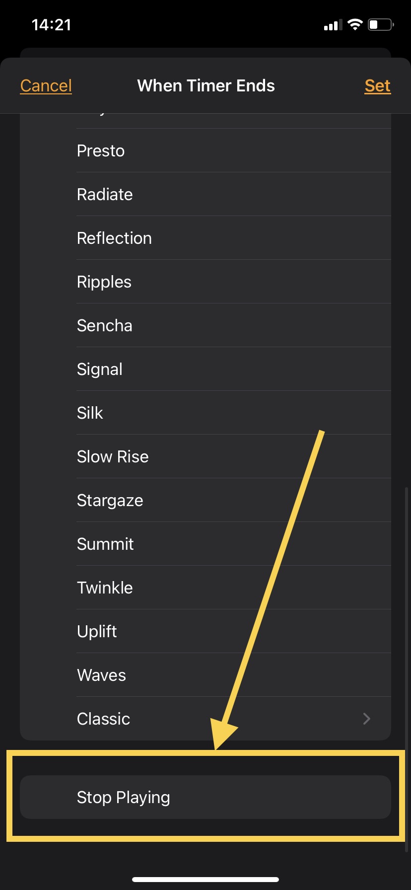 ios timer app to stop playing music