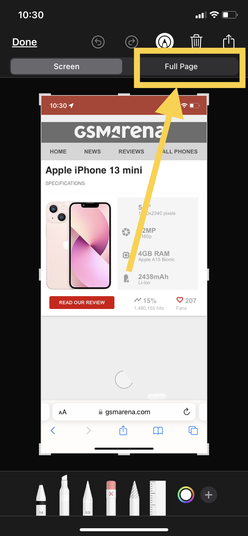screenshot full browser page on ios