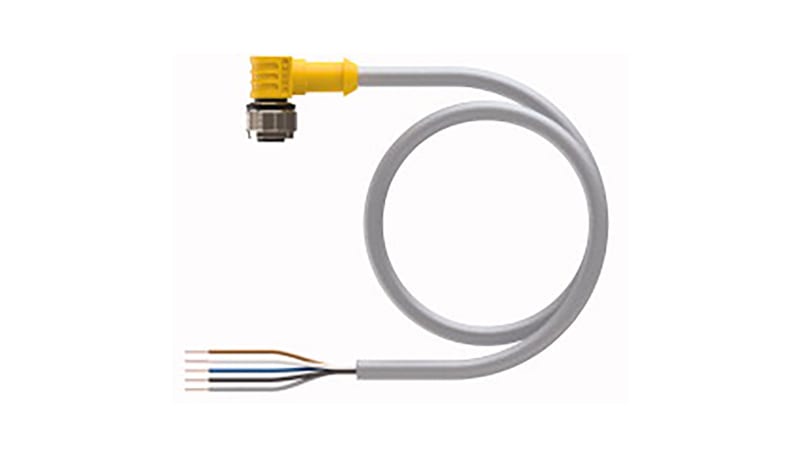 Turck WK 4.5T-1 Cordset, M12 Female Right Angle, 5 Wire, 1 Meter, PVC ...