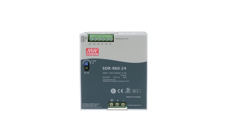 MEAN WELL SDR-960-24 Power Supply,AC-DC,24V,40A,200-264V In