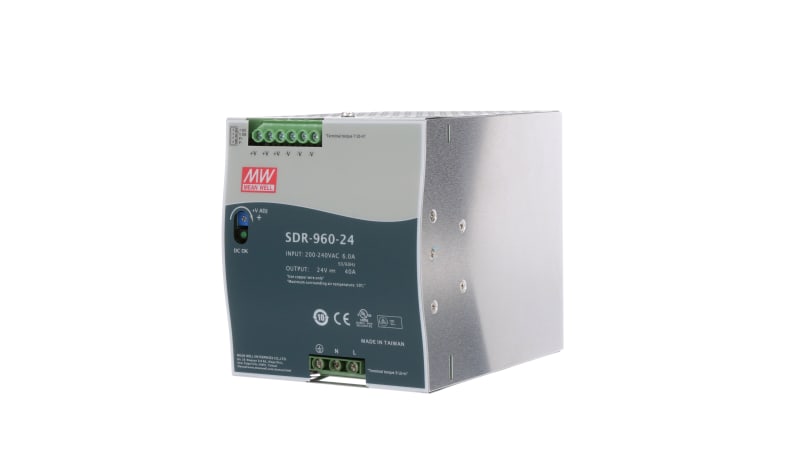 MEAN WELL SDR-960-24 Power Supply,AC-DC,24V,40A,200-264V In