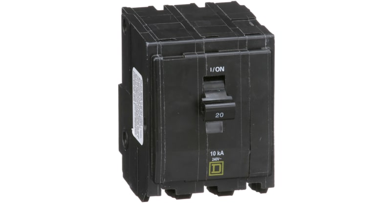 Square D QO320 Circuit Breaker, Miniature, Plug-On, 3-P, 20A, 240VAC ...