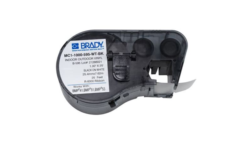 Brady MC1-1000-595-WT-BK Indoor Outdoor Vinyl Labels, 1