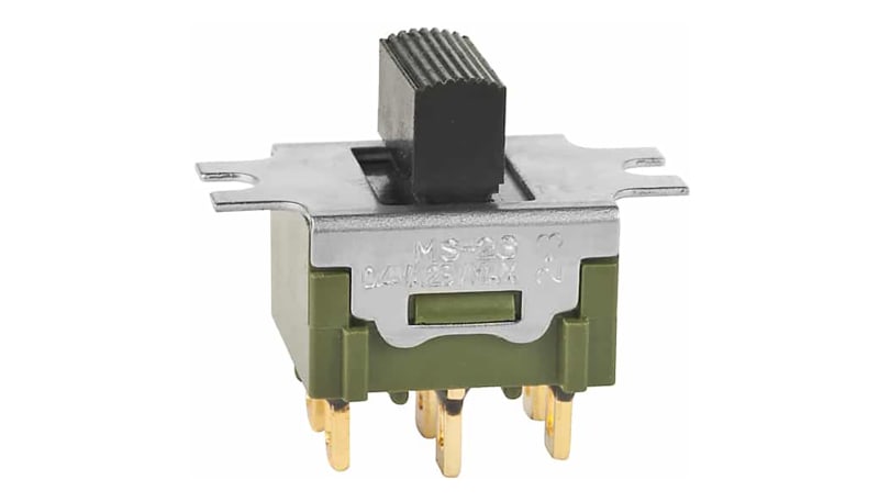 NKK Switches MS23BFG01 Switch,Slide,DPDT,ON-OFF-ON,.323