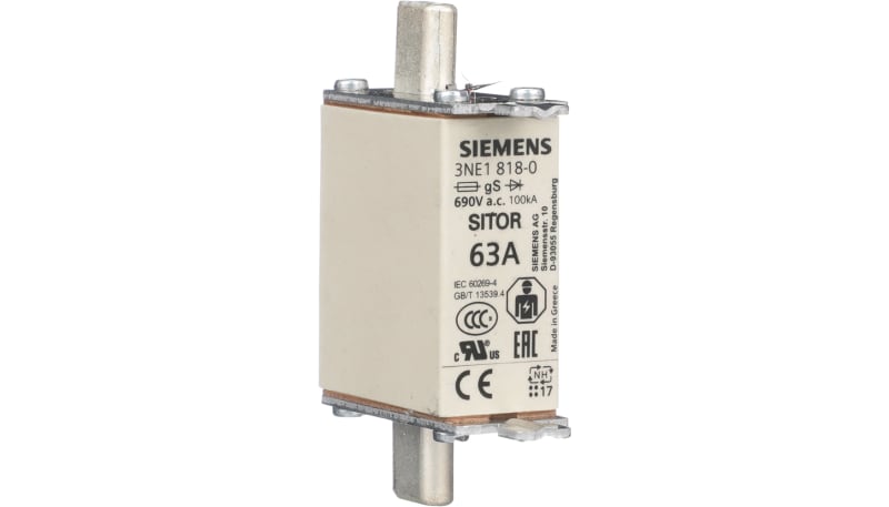 Siemens 3NE1818-0 Fuse, Semiconductor, 63A, Centered Tag, Nh002