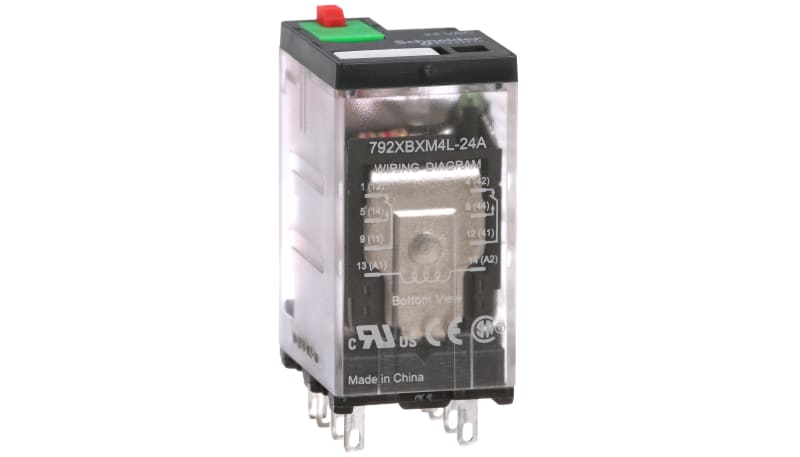 Schneider Electric 792XBXM4L-24A Relay DPDT,24 VAC,12A,300 V,Socket ...