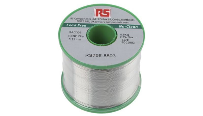 RS PRO 7568893 Solder Wire Silver/Tin/Copper 0.028in (0.71mm) 422.6F ...