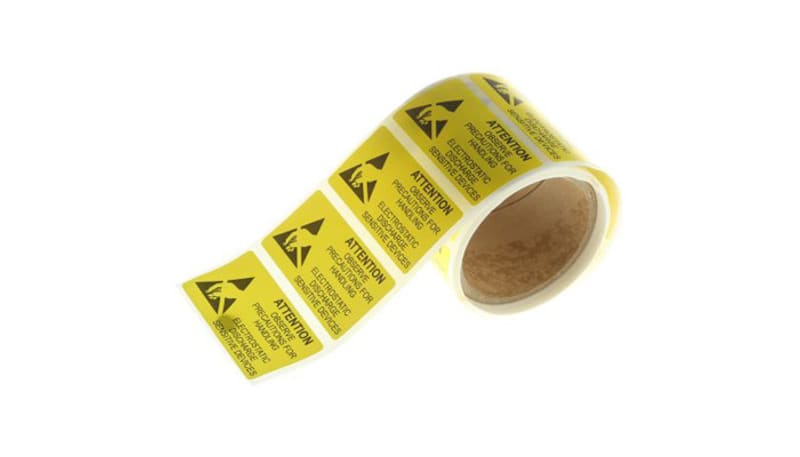RS PRO 3643593 Yellow Vinyl ESD Label Attention-Text 45 mmx25mm