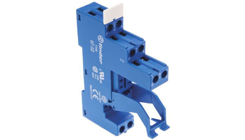 Finder 97.02.SPA Relay Socket, 2 Pole, DIN Rail/Surface Mount, 8A, DPCO ...