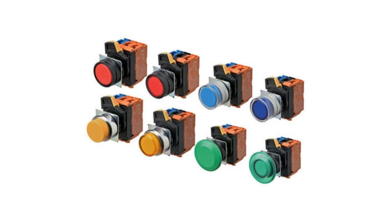 Omron Automation A22NL-BGA-TAA-G102-AD Pushbutton, Illum, Maint, Full ...