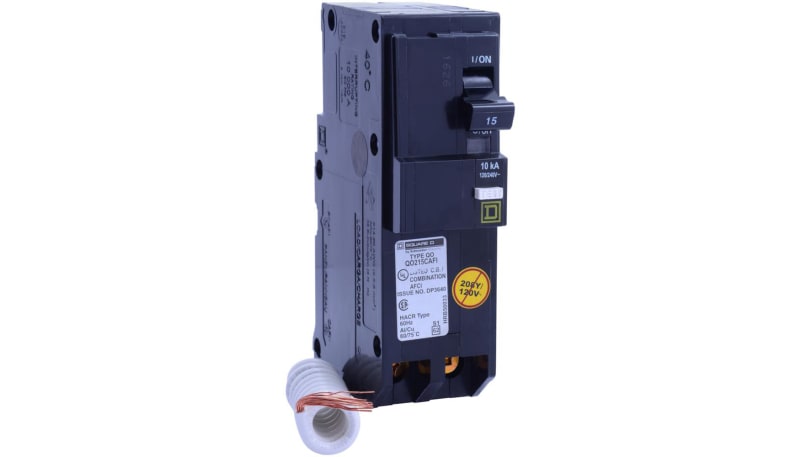 Square D QO215VHCAFI Circuit Breaker Mini 2-P 15A 120/240VAC 22K Arc ...