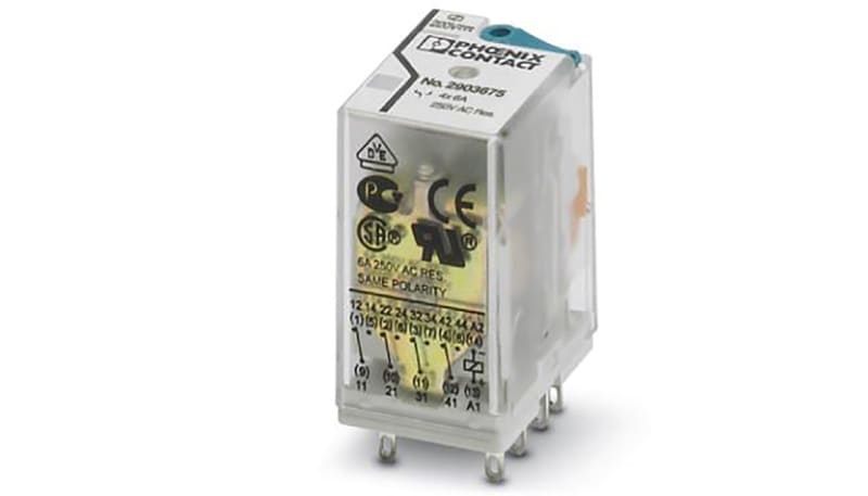 Phoenix Contact 2903675 Power Relay, 4PDT, 220VDC/250VAC, 250VDC, 6A ...