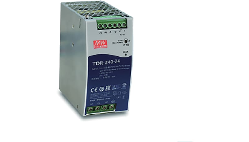 MEAN WELL TDR-240-24 Power Supply, AC-DC, DIN Rail, 240W, 24V,10A