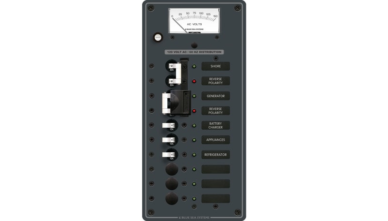 Blue Sea Systems 8489B-BSS Panel Source Sel. 120VAC 10P Vmtr