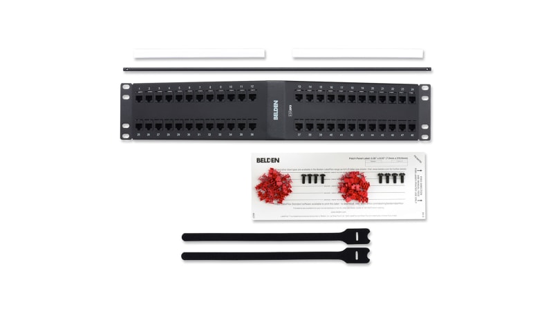 Belden AX105358 KeyConnect Cat5E Angled Patch Panel, 48-Port, 2U, Black