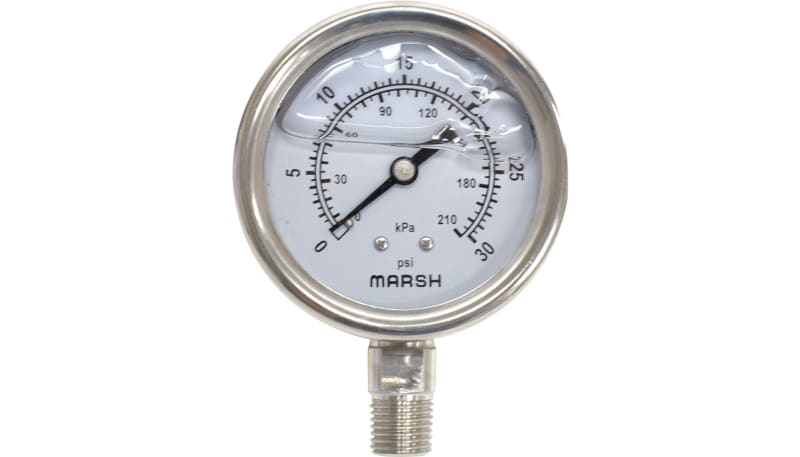 Marsh Instruments J7842P Pressure Gauge, 63mm SS Case, Glycerin-Filled ...