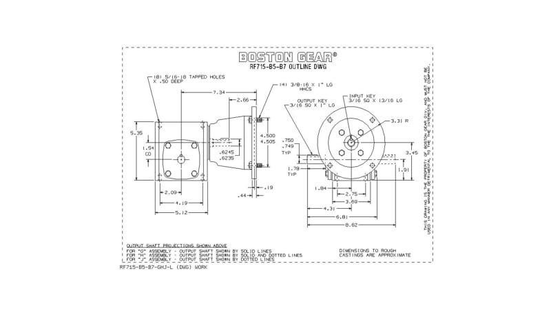 Boston Gear (Altra) RF715-50-B5-H Speed Reducer, Gearbox, Right Angle ...