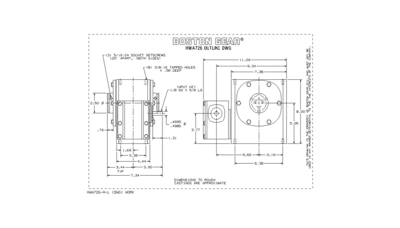 Boston Gear (Altra) HWA726-100-H-P24 Speed Reducer, Gearbox, Right ...