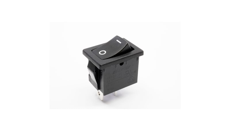 E-Switch / RS PRO R1966ABLKBLKGF Rocker Switch, SPST, ON-OFF, 15A, 125V ...