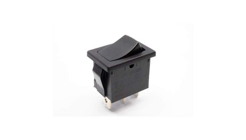 E-Switch / RS PRO R1966DBLKBLKEF Rocker Switch, SPDT, ON-OFF-ON, 15A ...