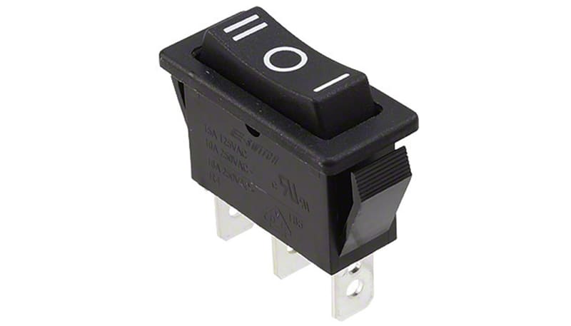 E-Switch / RS PRO R4DBLKBLKBF0 Rocker Switch, SPDT, ON-OFF-ON, 15A ...