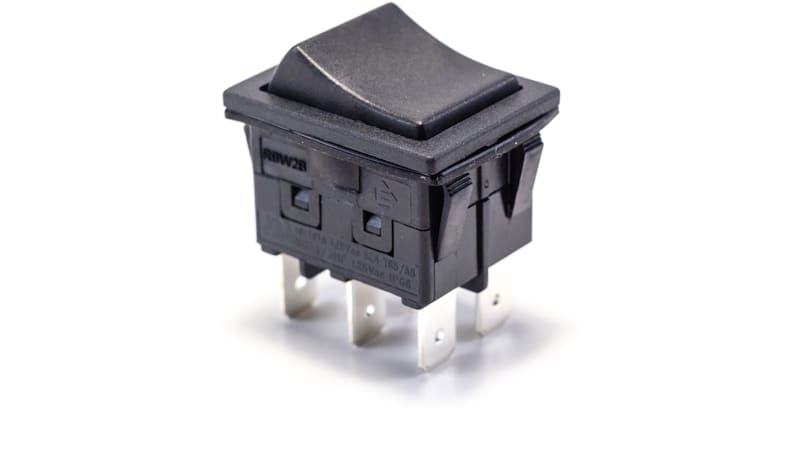 E-Switch / RS PRO RBW2BBLKBLKEF0 Rocker Switch, DPDT, ON-ON, 16A, 125V ...