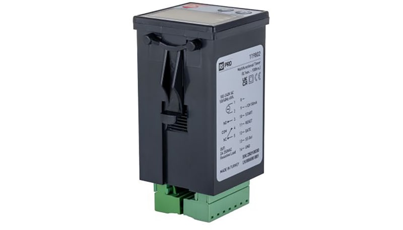 RS PRO 119802 Panel Mount Timer Relay, 100 to 240Vac, 5-Contact, 0.16 ...