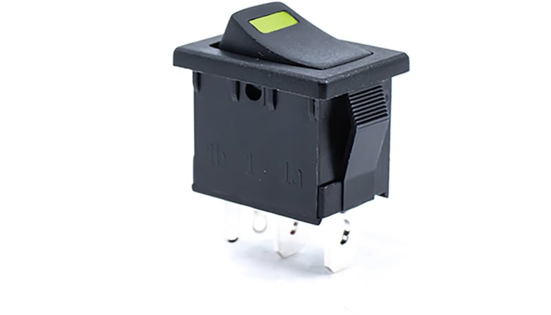 E-Switch / RS PRO R1966ABLKBLKEFGRN Rocker Switch,R1966 Series,SPST,ON ...