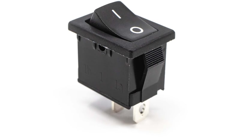 E-Switch / RS PRO R1966ABLKBLKFF Rocker Switch,R1966 Series,SPST,ON-OFF ...