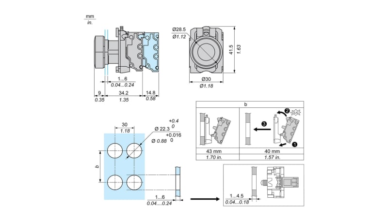 Schneider Electric XB5AA515 Push button, Harmony XB5, grey plastic ...