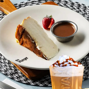 San Sebastian Cheesecake + Salted Caramel Latte