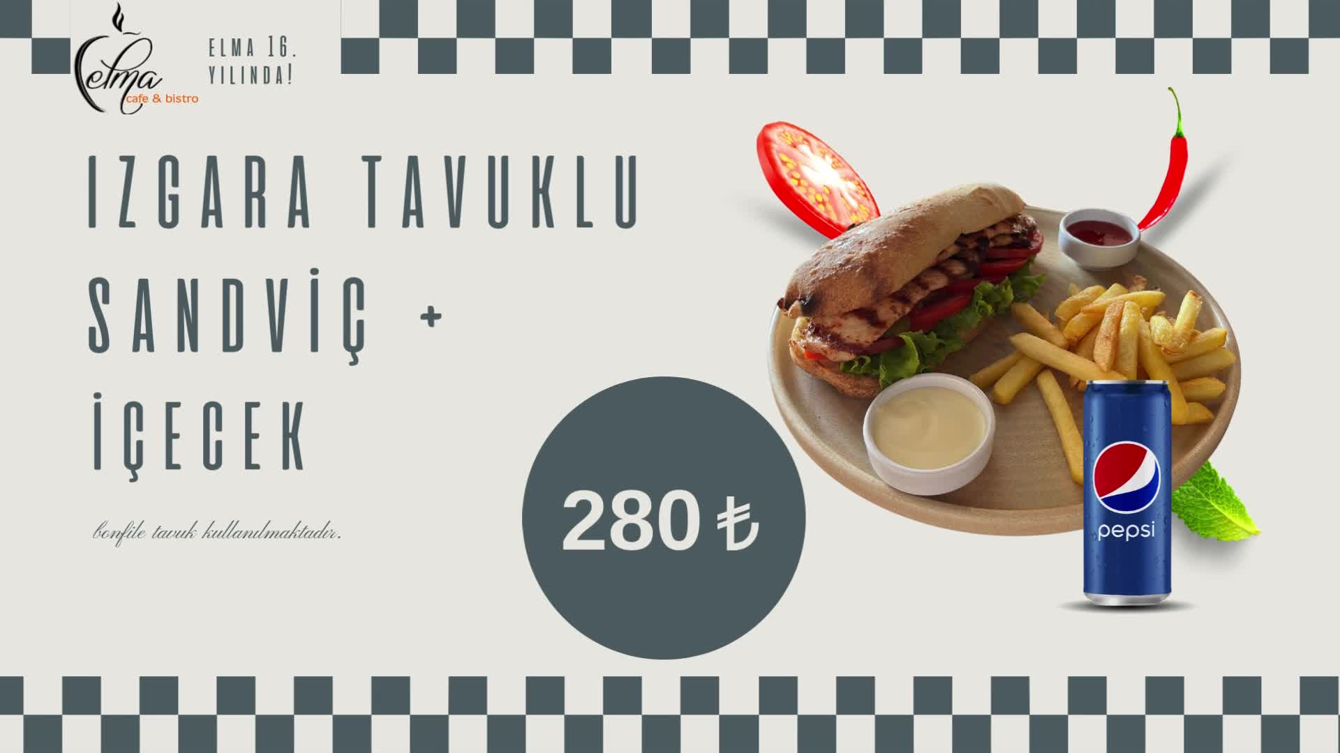 Izgara Tavuk Sandviç + İçecek