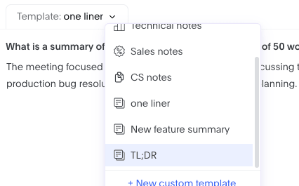 Template selection screenshot