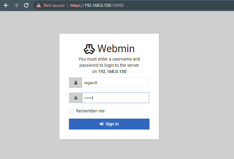 Webmin Login Screen