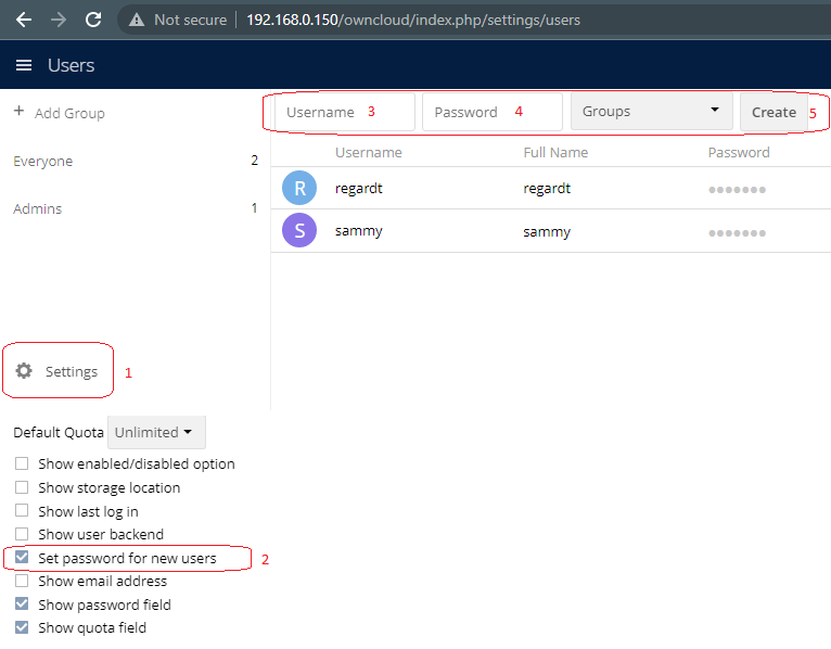 Create User Owncloud